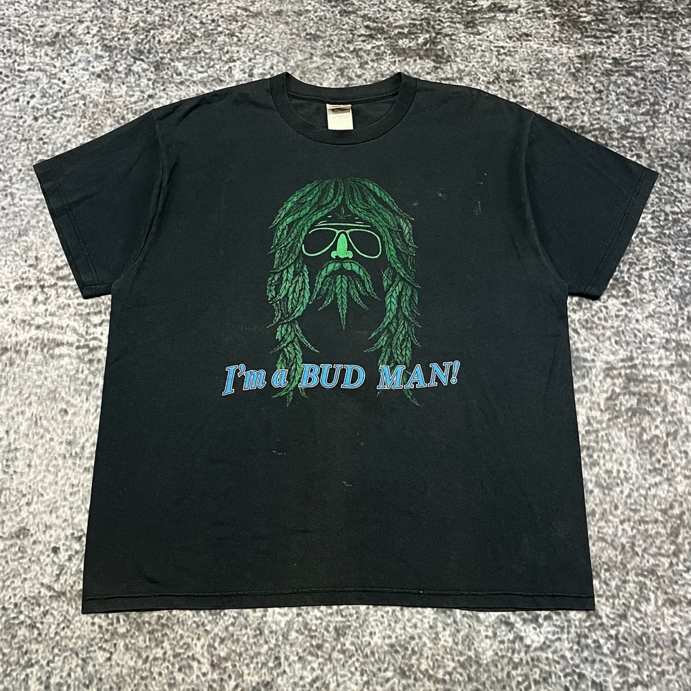 VTG "I'm A Bud Man!" T Shirt Mens‎ XL Black Fruit Of The Loom 90s 420
